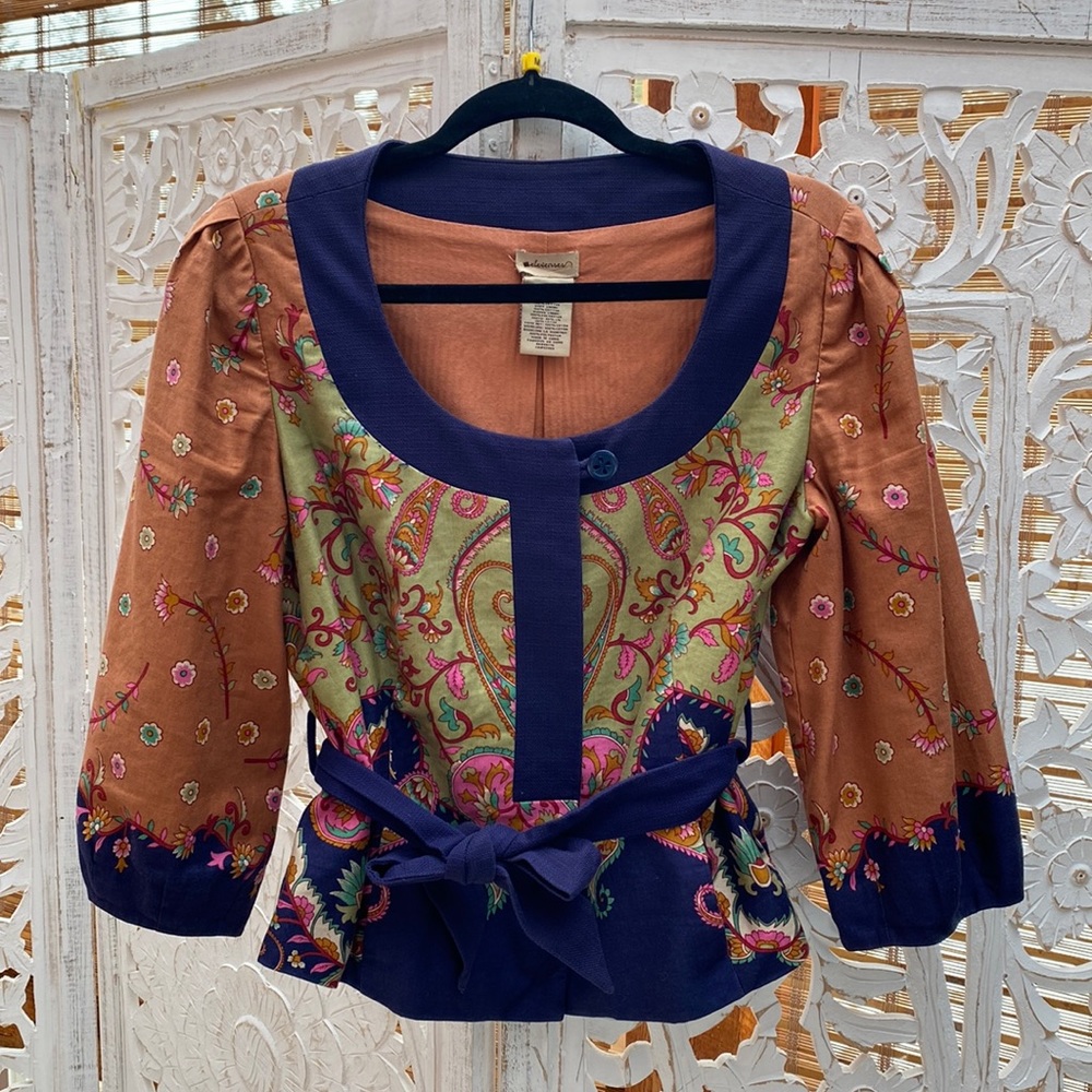 Anthropologie Elevenses Bohemian Paisley Cropped Blouse – Size 8 (Medium)
